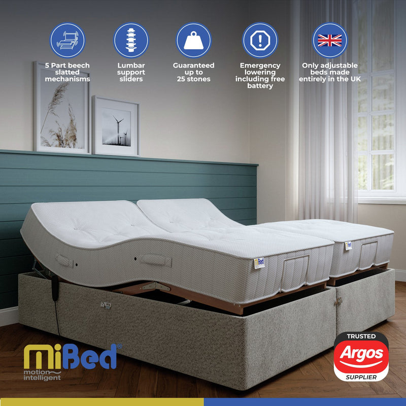 Mibed superking adjustable bed and mattress set in grey, imported from the UK