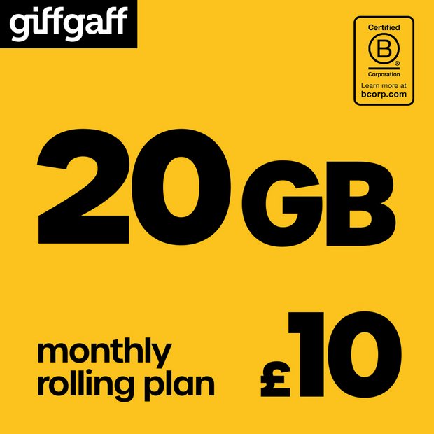 giffgaff 20GB Pay As You Go SIM card, UK version