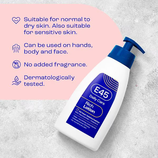 E45 Rich 24h Lotion with pump 400ml - British product