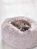 Grey round faux fur pet bed 100% polyester, UK version