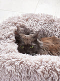Grey round faux fur pet bed 100% polyester, UK version