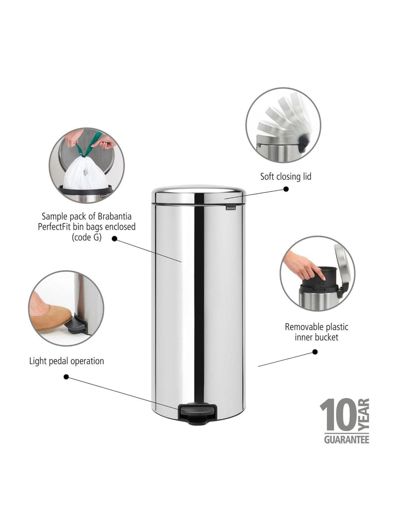 Brabantia Brilliant Steel NewIcon 30L pedal bin - British product