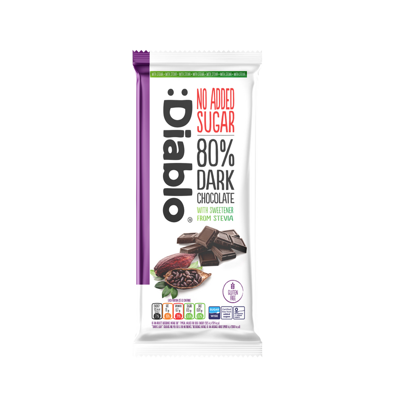 Diablo 80% dark chocolate 75g pack of 8, imported from the UK