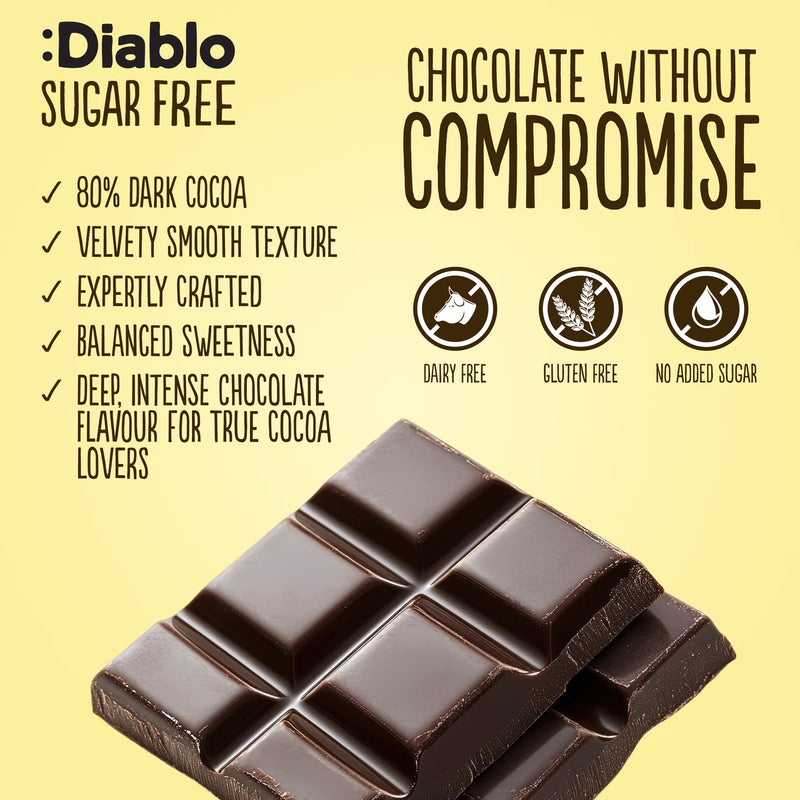 Diablo 80% dark chocolate 75g pack of 8, imported from the UK