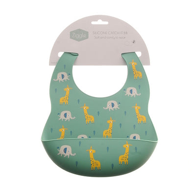 Superdrug Ziggle Catch It Silicone Bib Elephant & Giraffe One Size Baby Bibs- Buy online at McGrocer