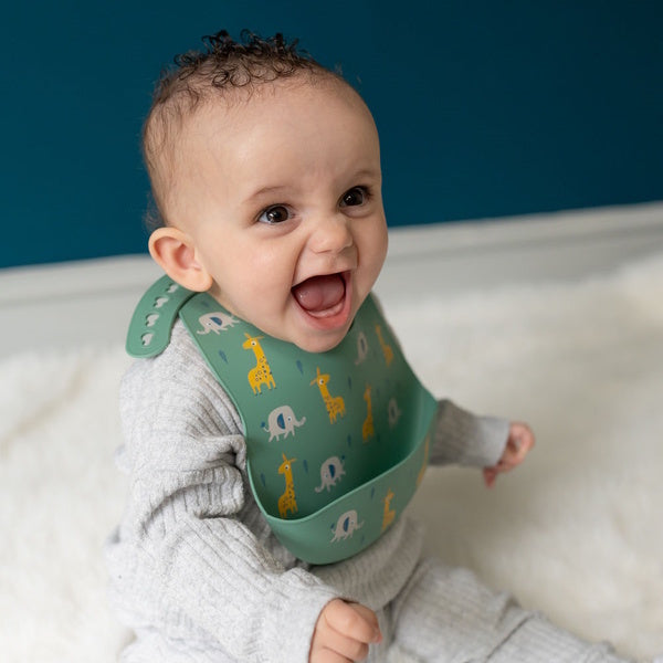 Ziggle Silicone Bib Green Elephant & Giraffe One Size (British brand)
