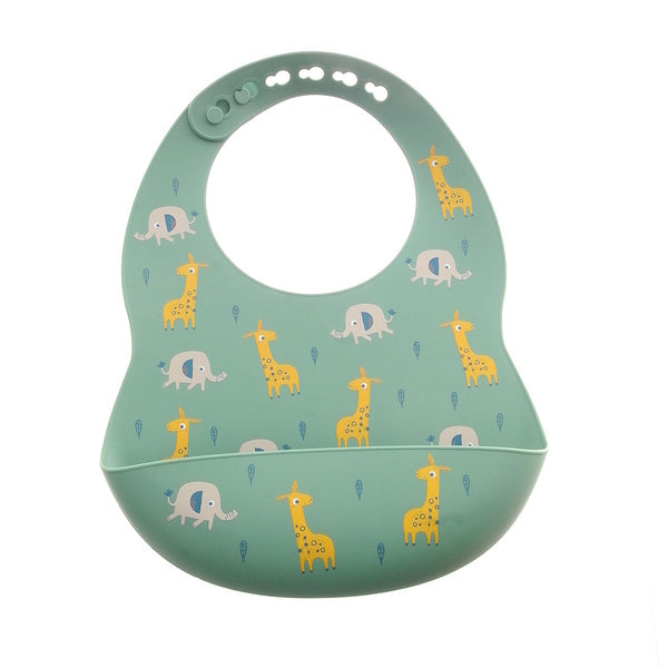 Ziggle Silicone Bib Green Elephant & Giraffe One Size (British brand)
