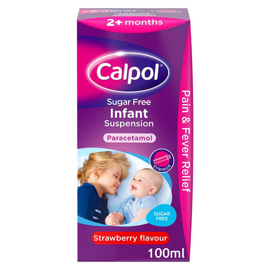 Calpol Infant Sugar Free Oral Suspension Strawberry Flavour 2+ Months 100ml Suncare & Travel Boots   