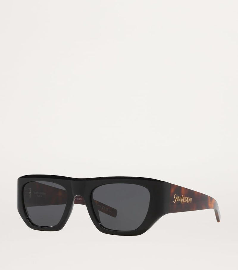 Saint Laurent pillowed square sunglasses in tortoiseshell with gold logo - British product