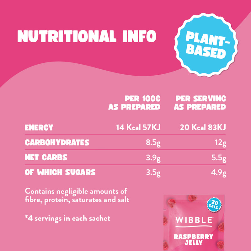 Wibble raspberry vegan jelly crystals 57g, imported from the UK