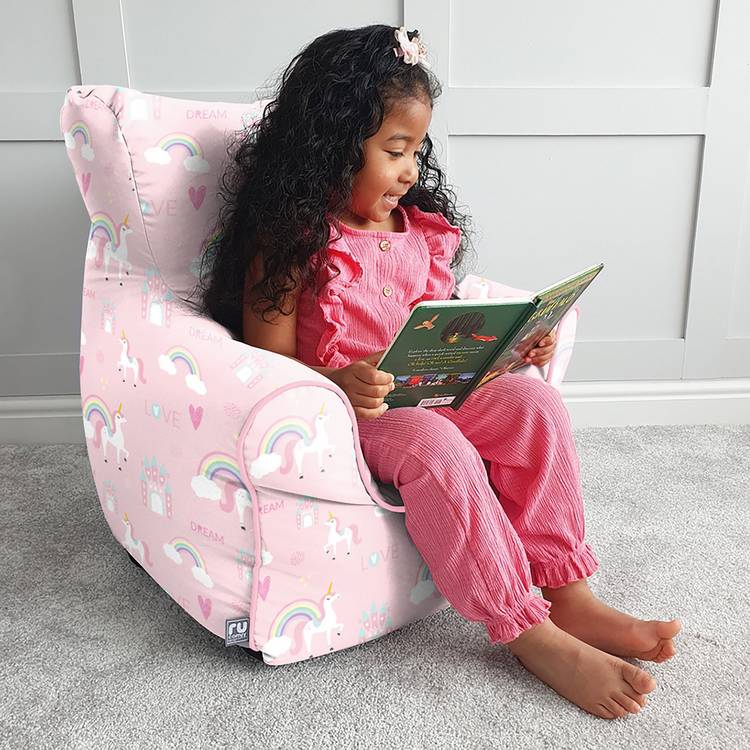 rucomfy kids unicorn castle bean bag chair, imported from the UK
