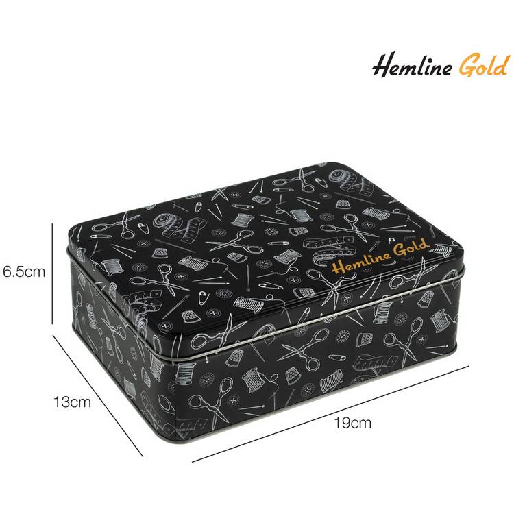 Hemline Gold sewing accessories set in tin - British product