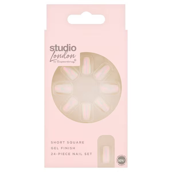 Studio London clear holographic short nails (British brand)