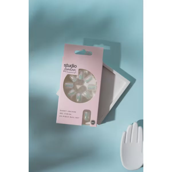 Studio London clear holographic short nails (British brand)