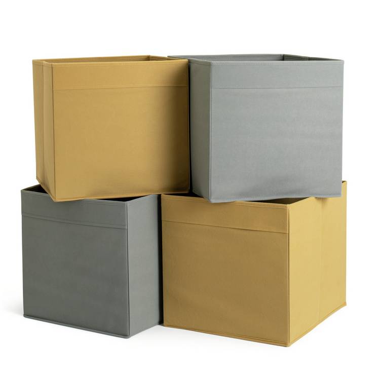 Argos Home set of 4 square storage boxes grey and yellow - British product
