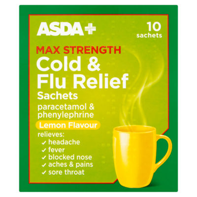 ASDA cold flu relief sachets lemon flavour 10 sachets - British product