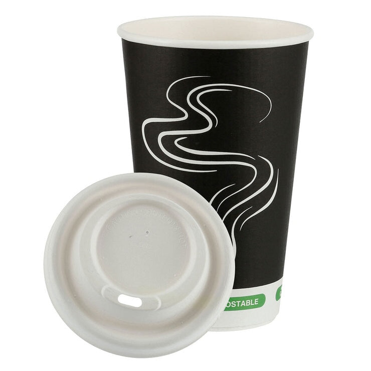 iECO triple wall hot cups with lids 16oz 100 pack, imported from the UK