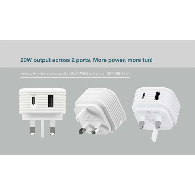 Juice Dual Port 20W PD Charger White - British product