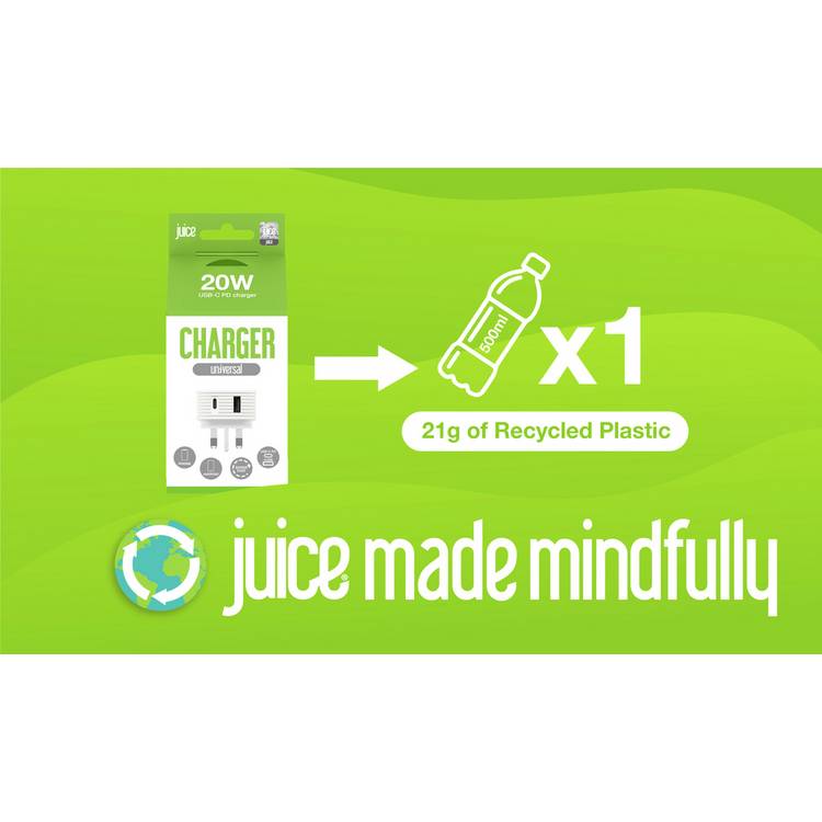 Juice Dual Port 20W PD Charger White - British product