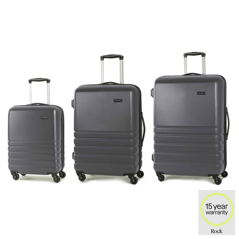 Rock Byron 3 Piece Hardside Luggage Set in Charcoal, imported from the UK