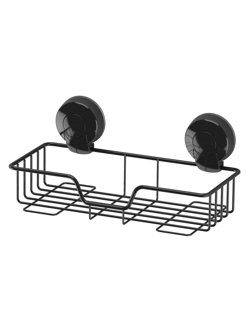 Showerdrape Black Suctionloc Rectangular Wall Mounted Basket 12x27.5x13.5cm (British brand)