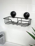 Showerdrape Black Suctionloc Rectangular Wall Mounted Basket 12x27.5x13.5cm (British brand)