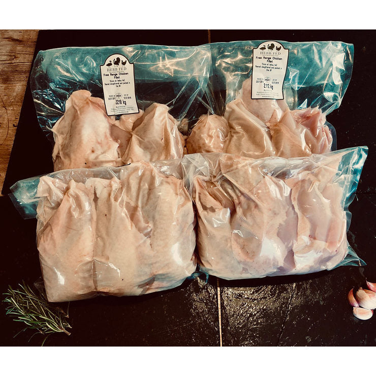 Herb Fed free range skin on chicken breasts 8kg, UK version