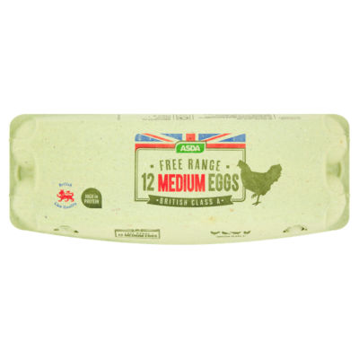 Carton de 12 œufs moyens de poules élevées en liberté ASDA, classe A