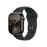 Apple smartwatch Slate Titanium Case Black Sport Band 42mm, imported from the UK