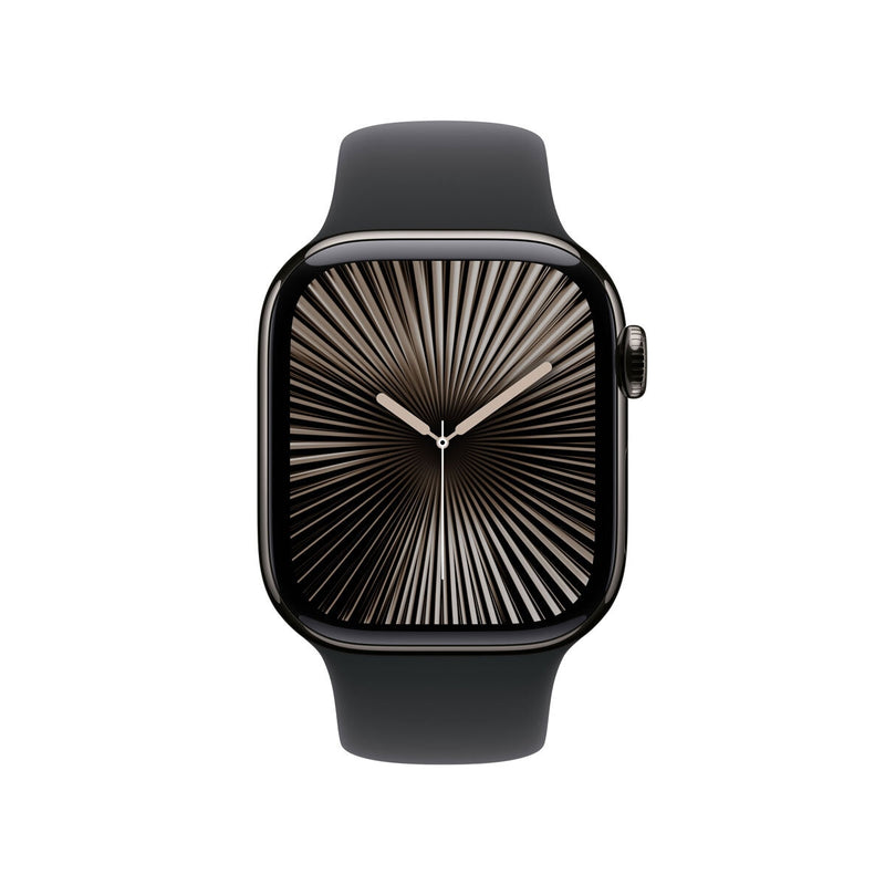 Apple smartwatch Slate Titanium Case Black Sport Band 42mm, imported from the UK