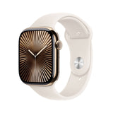 Costco UK Apple Watch Series 10 GPS + Cellular 46mm Gold Titanium Case with Starlight Sports Band Smartwatch- Buy online at McGrocer