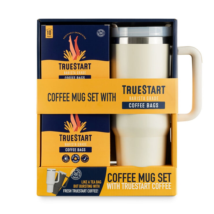 TrueStart Travel Mug Set with Coffee Bags in 2 Colours 1.18L (British brand)
