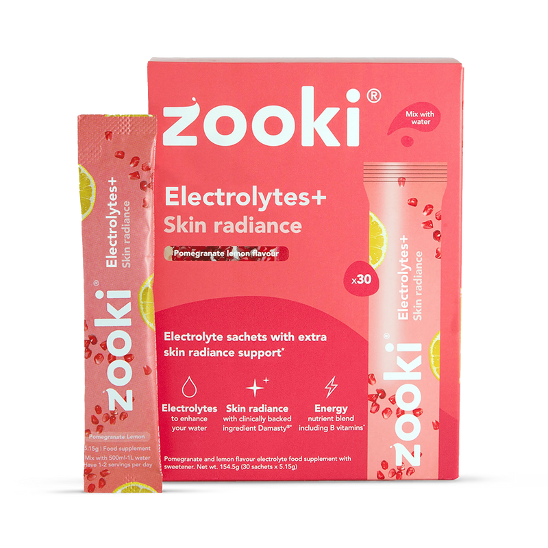 Zooki Electrolytes+ Skin Radiance pomegranate flavour 30 sachets, UK version