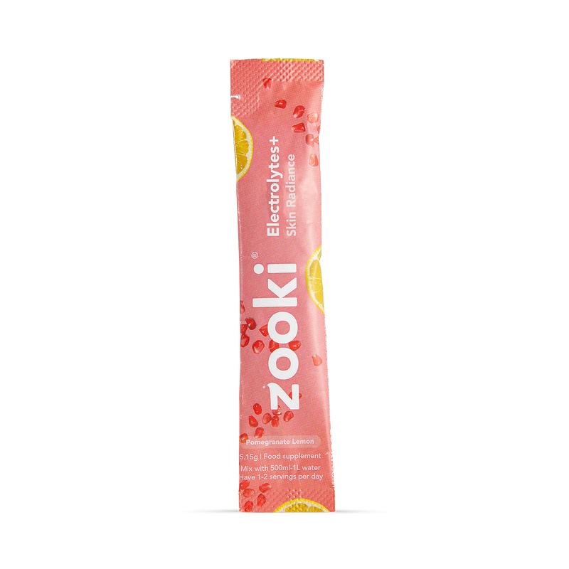 Zooki Electrolytes+ Skin Radiance pomegranate flavour 30 sachets, UK version
