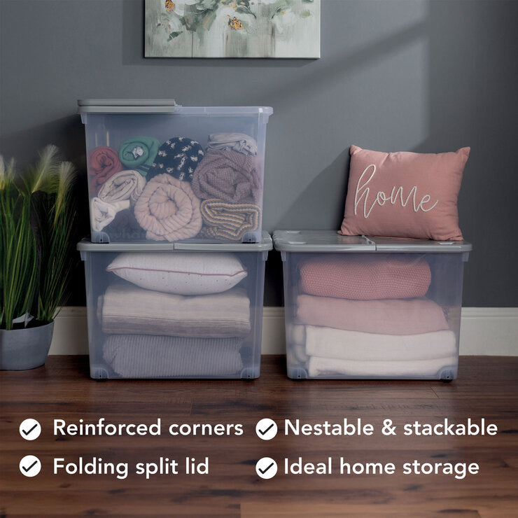 Wham storage box 80 litre clear with wheels, UK version