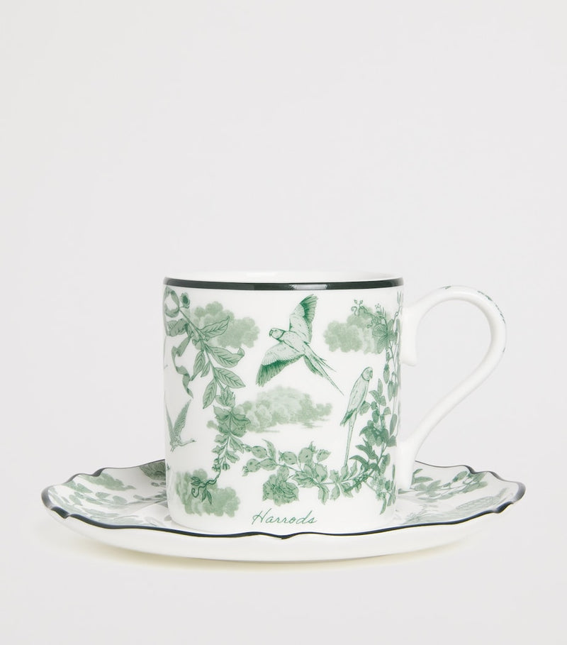 Harrods bone china toile espresso cup and saucer (British brand)