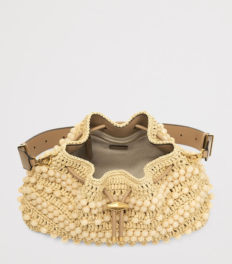 Jimmy Choo medium cinch raffia beaded bucket bag - British product