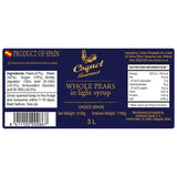 Coquet whole pears light syrup 3L tin - British product