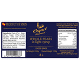 Coquet whole pears light syrup 3L tin - British product