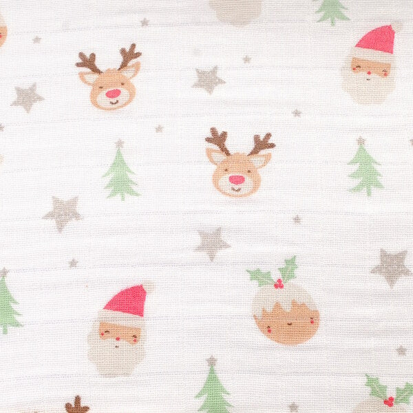 Ziggle Cotton Muslin Square Christmas Reindeer Santa Print 80cm (British brand)