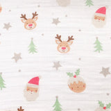 Ziggle Cotton Muslin Square Christmas Reindeer Santa Print 80cm (British brand)