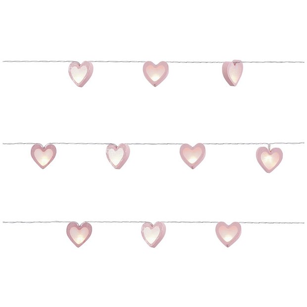 Glow heart wooden LED string lights pink 4.35m, UK version