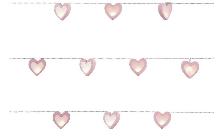 Glow heart wooden LED string lights pink 4.35m, UK version