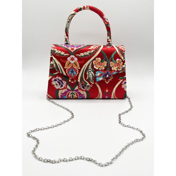 SVNX satin floral embroidered top handle bag red (British brand)