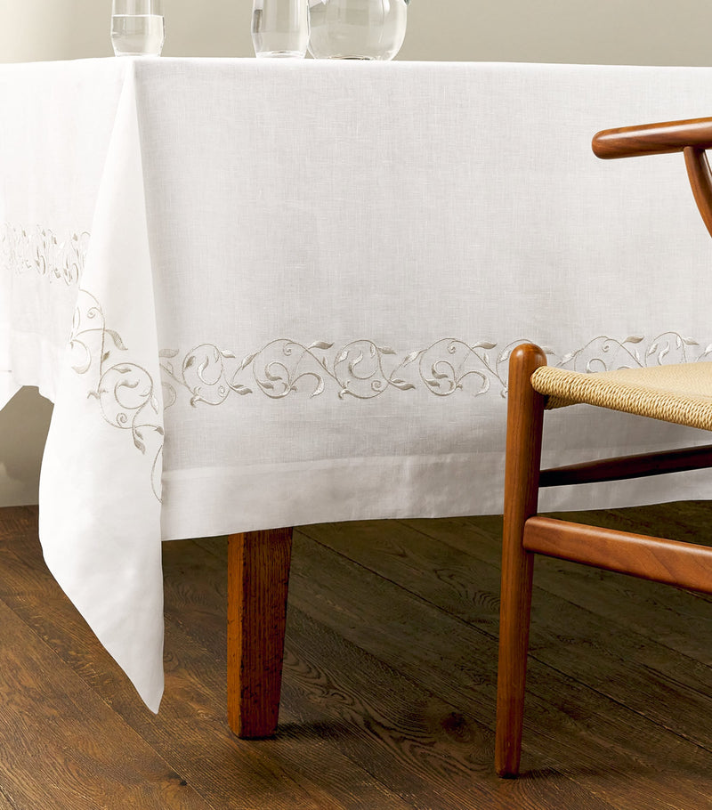 Dea Linen Embroidered Scroll Tablecloth 170cm x 270cm - British product