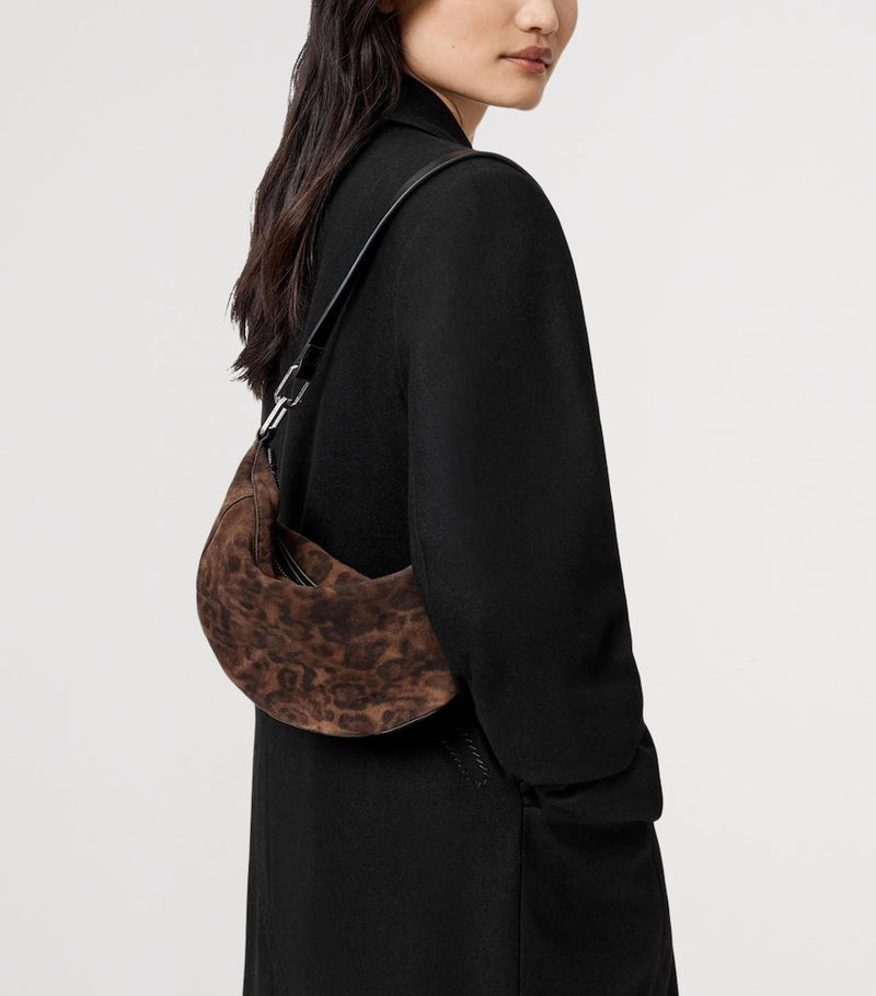 AllSaints suede Luna Leppo shoulder bag leopard print UK version