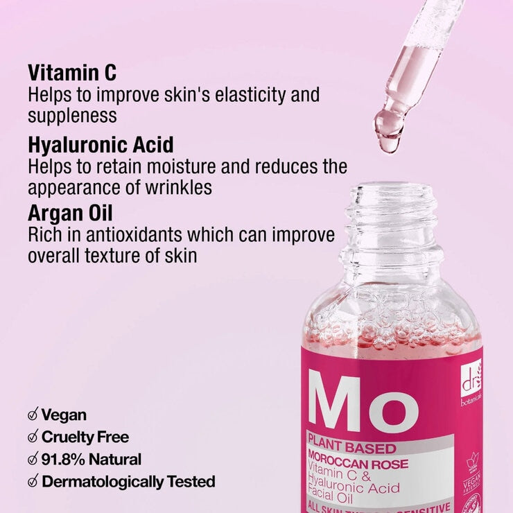 Dr Botanicals Moroccan Rose Superfood Facial Oil 2 x 30ml, imported from the UK