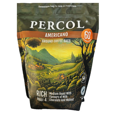 Costco UK Percol Americano Medium Roast Coffee Bags 60 x 8g- Buy online at McGrocer