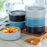 Signature Housewares stoneware bowls with lids 6-pack in white and blue (British brand)