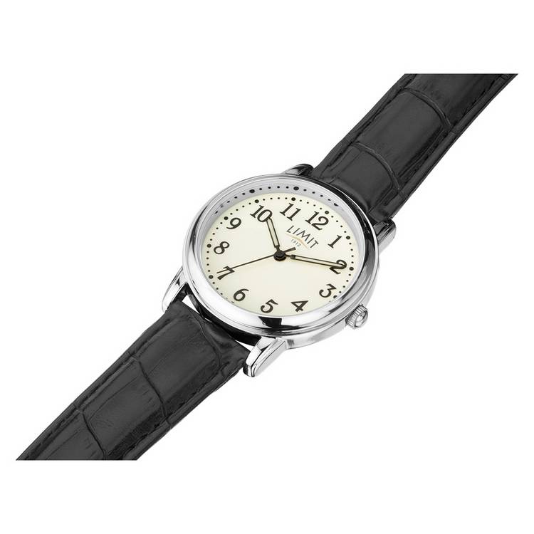 Limit men's glow dial watch with black faux leather strap - British product